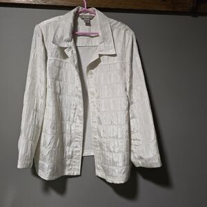 Vintage TanJay White Textured Button-Front Blouse/ Jacket. Size 18W